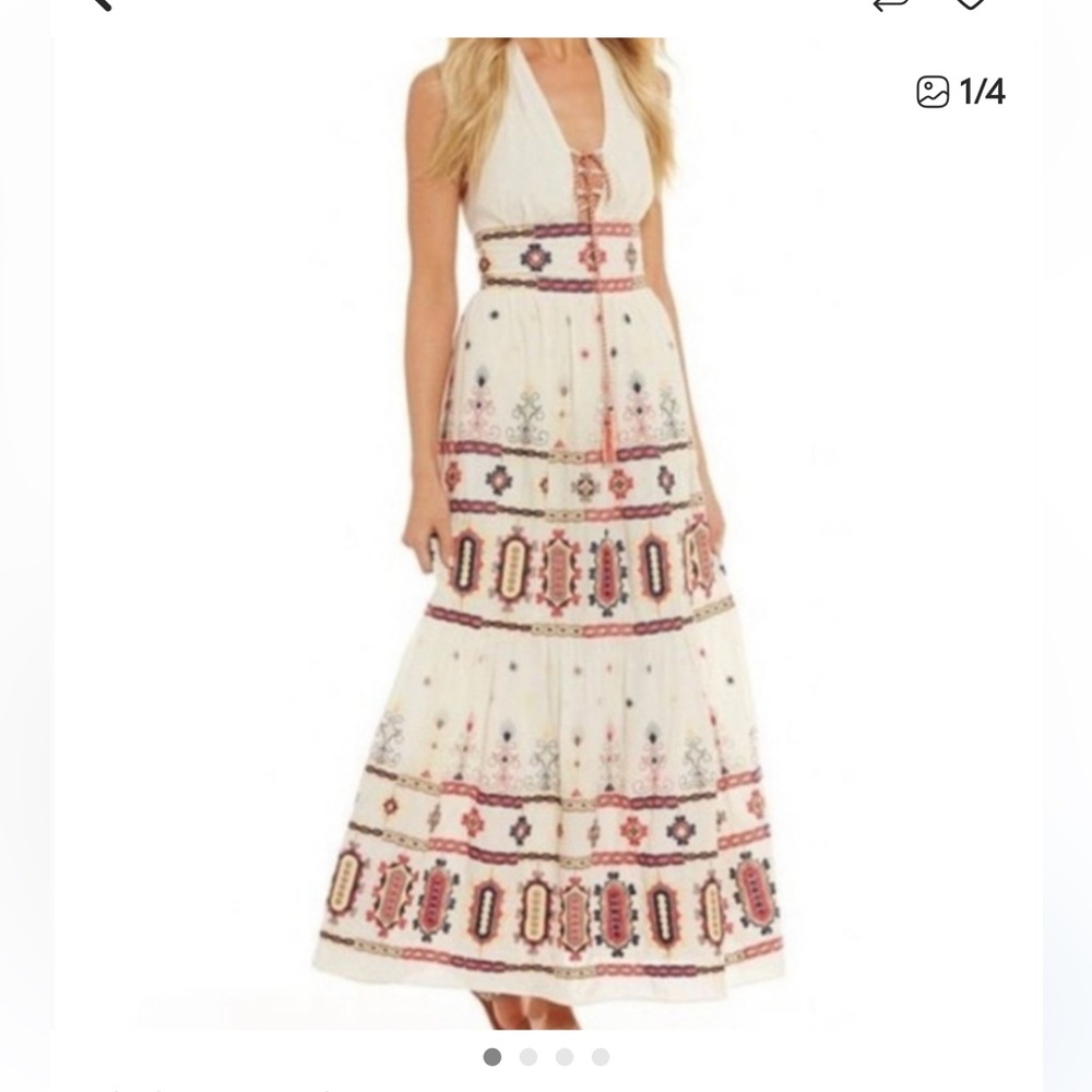 Chelsea & Violet Cream Maxi Dress with Colorful Embroidery